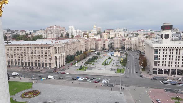 Kyiv, Ukraine in Autumn : Independence Square, Maidan. Aerial View