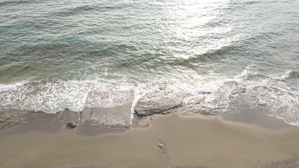 Aerial View Sea Near Coast  Closeup Coastal Seascape