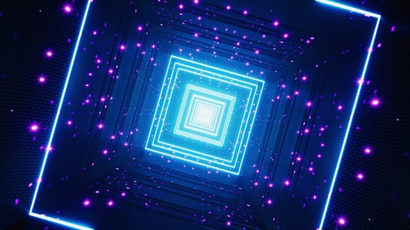 Glittering Neon Blue Square Light Tunnel VJ Loop