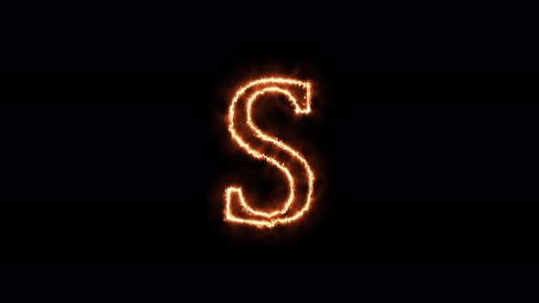 Letter S fire.Symbol animation burning in a flame on a black background