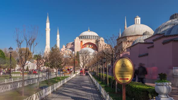 Hagia Sophia Timelapse Hyperlapse with Trees in Park Istanbul Turkey