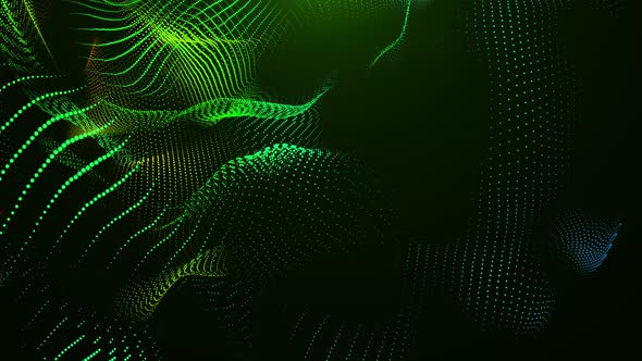 Abstract digital particle wave green color tech line background