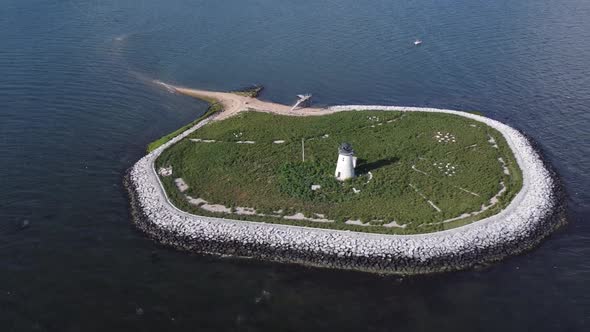 Small Lighthouse on small island in Massachusetts