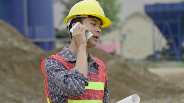 Upset Male Engineer Talking On The Phone alt