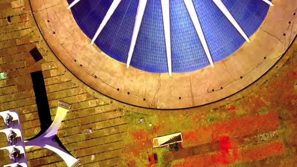 Birds eye aerial shot over top the Cathedral of Brasilia