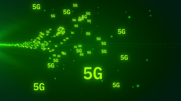Digital 5G Logo Flying Green