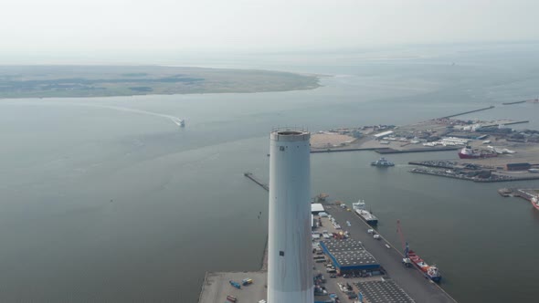 Aerial View Flying Around the Chimney of Esbjerg Power Station in Denmark