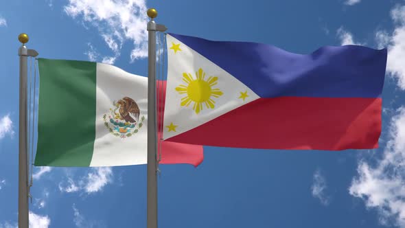 Mexico Flag Vs Philippines Flag On Flagpole