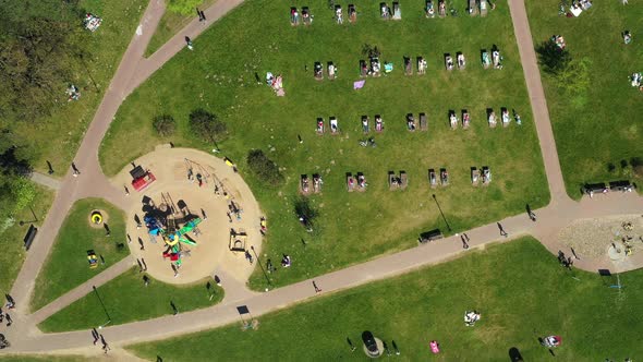 View From the Height of the Playground and Vacationing People in Drozdy in Minsk