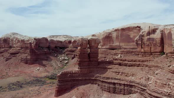 Remarkable Rock Formation Of Twin Red Sandstone Cliffs Of Bluff In Utah, USA. Aerial Shot