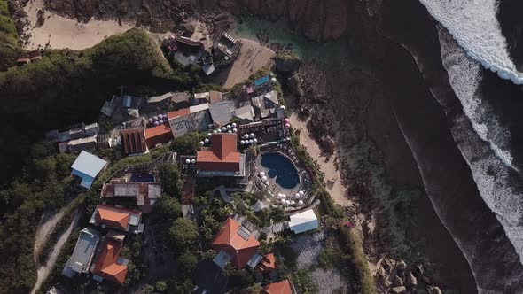 Aerial View of Famous Party Place Single Fin in Uluwatu.