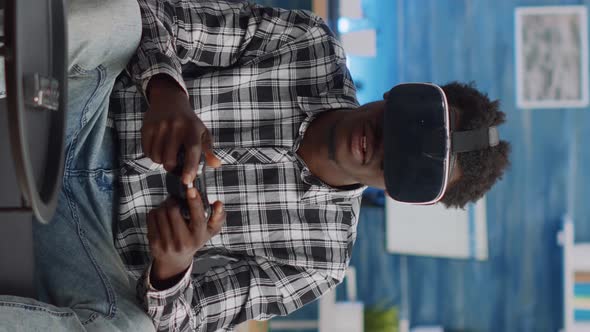 Vertical Video Black Couple Playing Virtual Game with Vr Glasses at Home