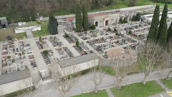 Cemetery Aerial View Cloudy Winter
