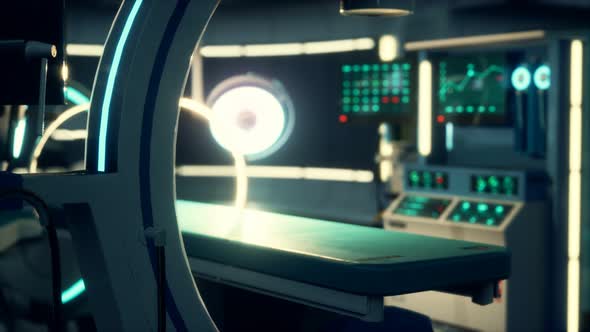 Futuristic Sci Fi MRI Scanner Medical Equipments in Hospital alt