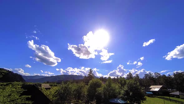 Mountain Village Timelapse at the Summer or Autumn Time. Wild Asian Nature and Rural Field