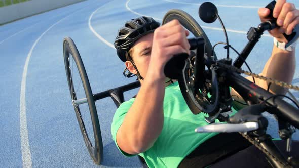 Disabled athlete racing in wheelchair 4k
