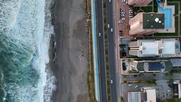 Traffic on the Beach aerial view 4 K Turkey Alanya