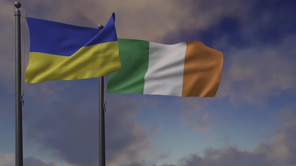 Ireland Flag Waving Along With The National Flag Of The Ukraine - 4K