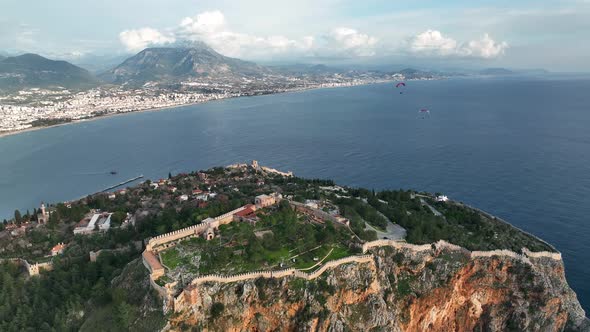 Paragliding aerial view 4 K Turkey Alanya