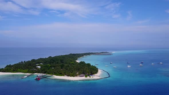 Aerial drone scenery of marine lagoon beach time by sea with sand background