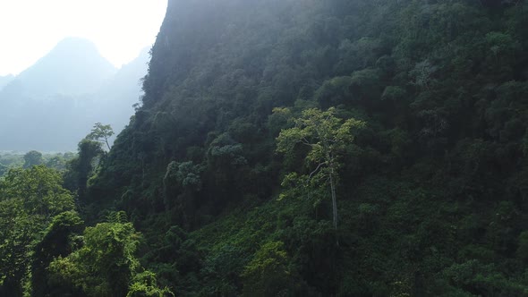 Landscape around the city of Vang Vieng in Laos seen from the sky