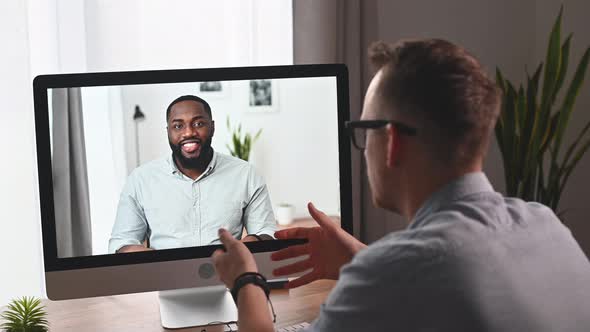 Diverse Coworkers Is Talking Online Via Video Call