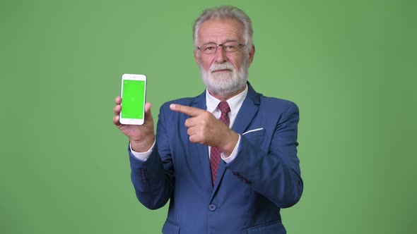 Handsome Senior Bearded Businessman Against Green Background