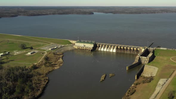 Aerial footage of Gaines GA USA border to Alabama