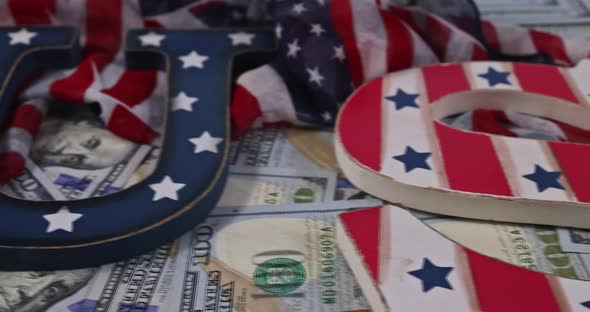 Business Nationalism Concept with Stack of Money on American Flag