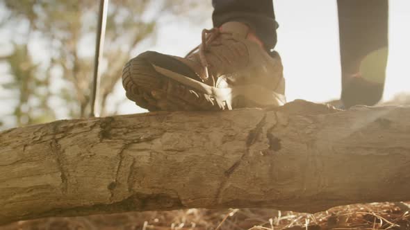 Active senior walking in forest