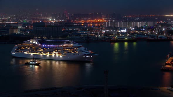 Korea Cruise Ship on River Incheon Illumination