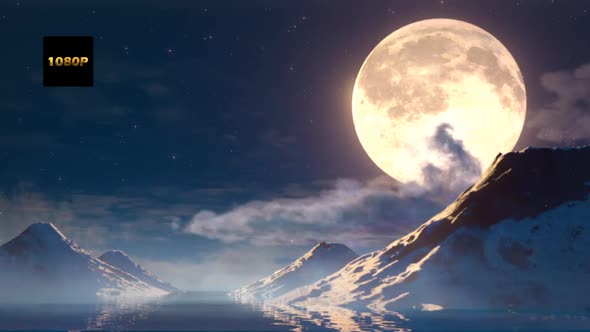 Ice Mountain On Big Moon Night Full HD