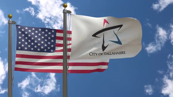 Usa Flag Vs Tallahassee City Flag Florida  On Flagpole