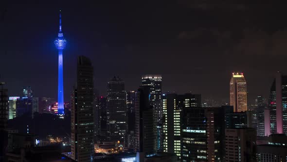 Timelapse of Kuala Lumpur. Night Cityscape with Menara KL Tower