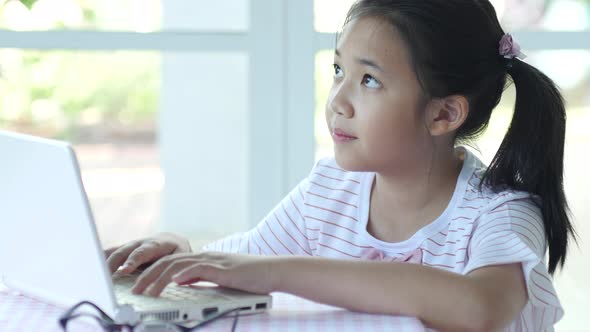 Close Up Of Cute Asian Girl Using Laptop