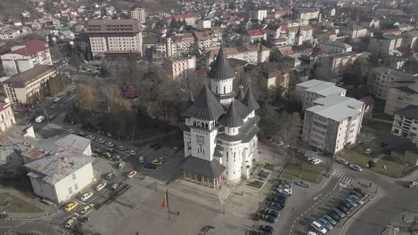 4k Drone Shot Big Church Inside Small City
