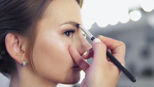Makeup Artist Paints the Eyebrows Doing Eyebrow Correction