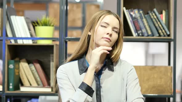 Thinking Young Woman, Indoor Office