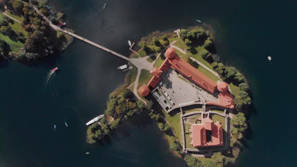 Lake and bridge near ancient castle