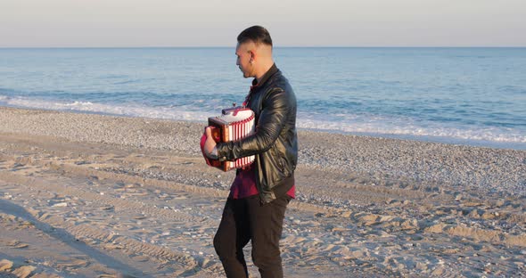 Man play music with accordion 