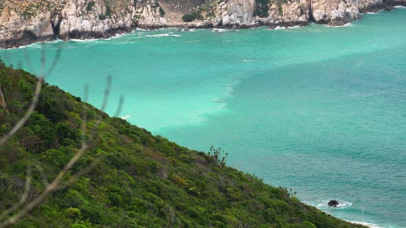 Turquoise landscape with two ocean currents meeting. Static, shallow focus