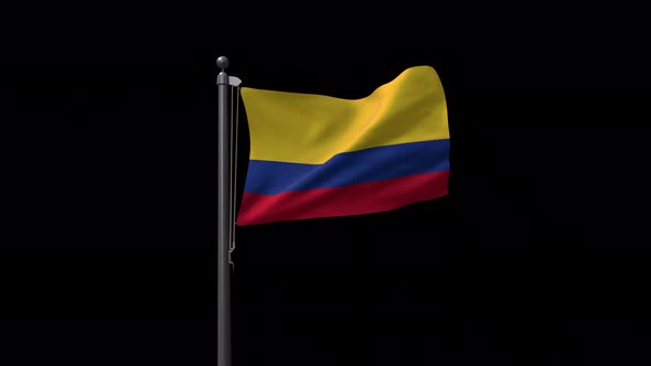Colombia Flag On Flagpole With Alpha Channel 4K
