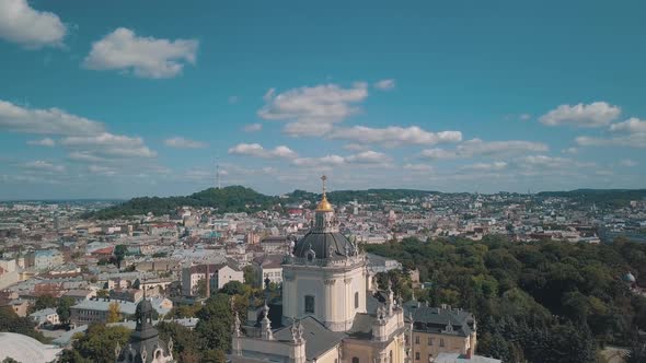 Aerial View of St. Jura St. George's Cathedral Church in Town Lviv, Ukraine