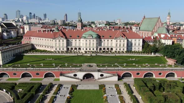 Aerial view of The Gardens of the Royal Castle in Warsaw, Poland