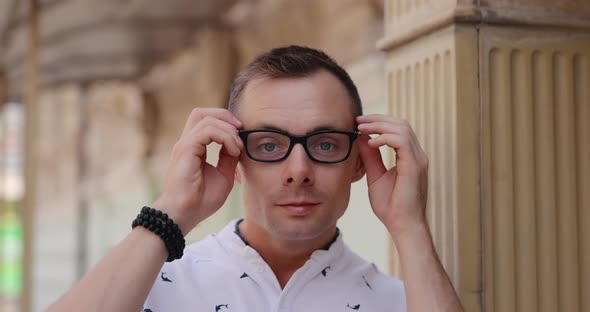 Man Have Myopia Wearing Eyeglasses