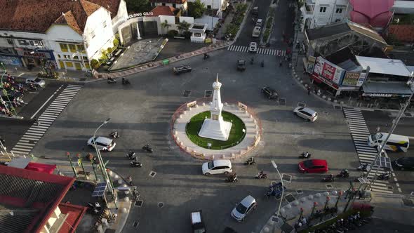 Aerial view of Tugu Jogja or Yogyakarta Monument, Indonesia.