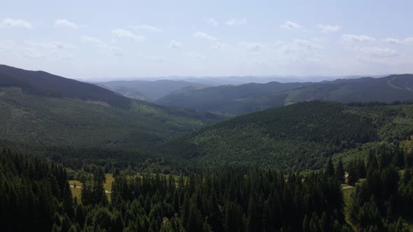 Aerial view of the beautiful mountain and forest in spring, Carpathian mountains, Ukraine