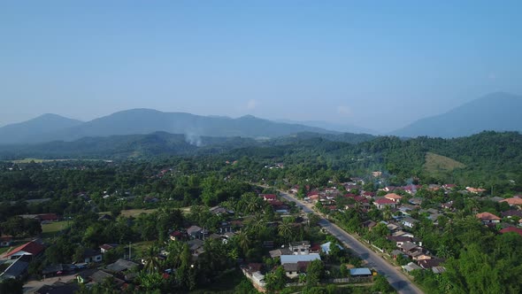 Vang Vieng city in Laos seen from the sky