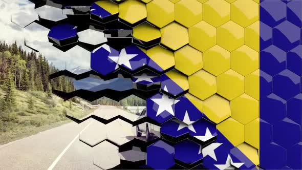 Bosnia and Herzegovina Flag Hexagon Transition - 4K Resolution