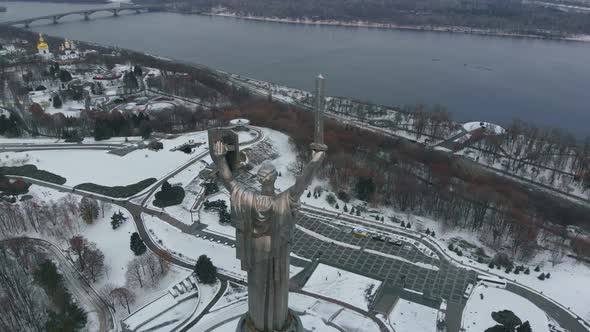 Monument of Motherland Mother in Kiev at Winter.